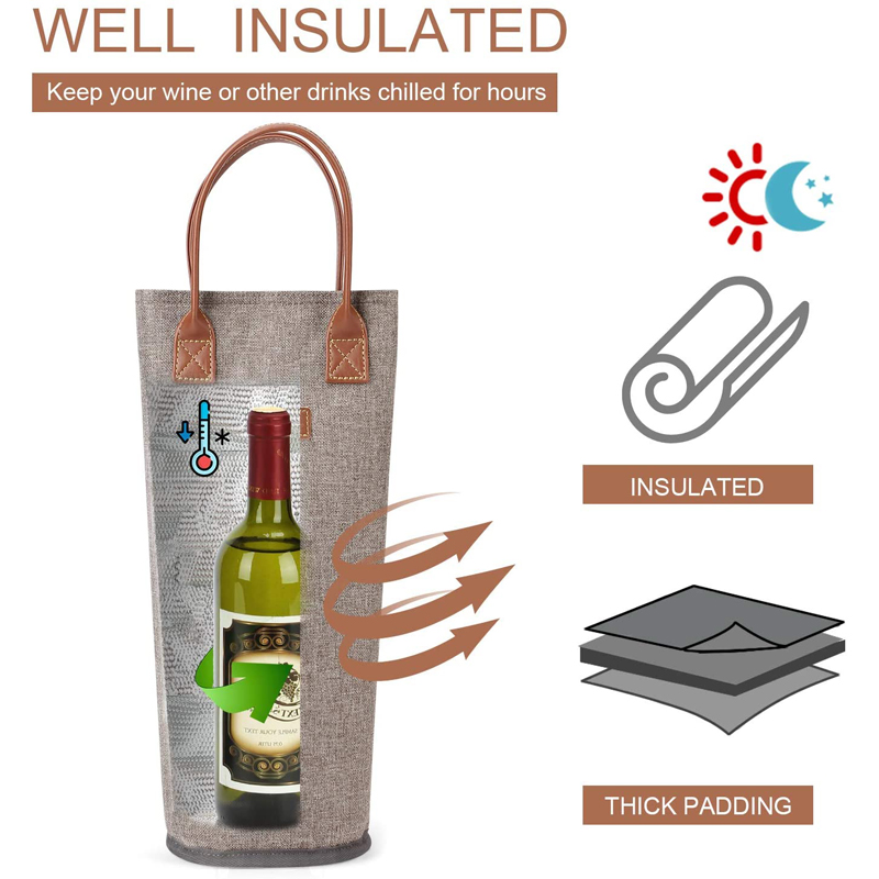 Enkelt flaske isoleret vintote 1 flaske vinbærerpose Polstret vinkøler 600D Unisex isoleret madleveringspose 300 stk.