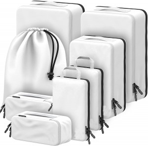 RPET Verified Factory Hot Reisekoffer-Organizer, individuelle Kompressionsverpackungswürfel, 8-teiliges Set mit Gepäckanhängerhalter
