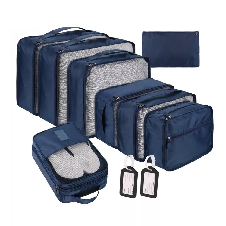 ravel 10-set verpakkingsblokjes bagage-organisatoren dubbele ritssluiting kledingsorteertas met grote schoenentas en bagagelabel