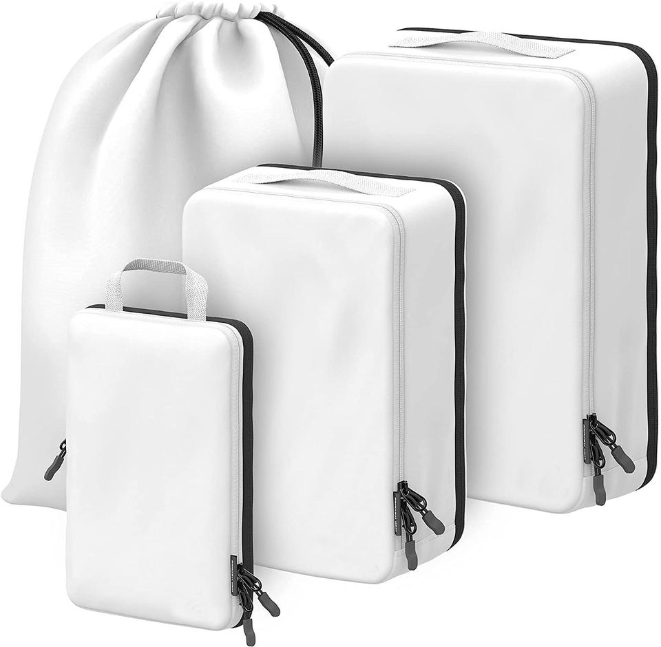 Proveedor de cena personalizado RPET 4 Uds. Conjunto organizador de viaje impermeable cubos de embalaje de compresión con soporte para etiquetas de equipaje