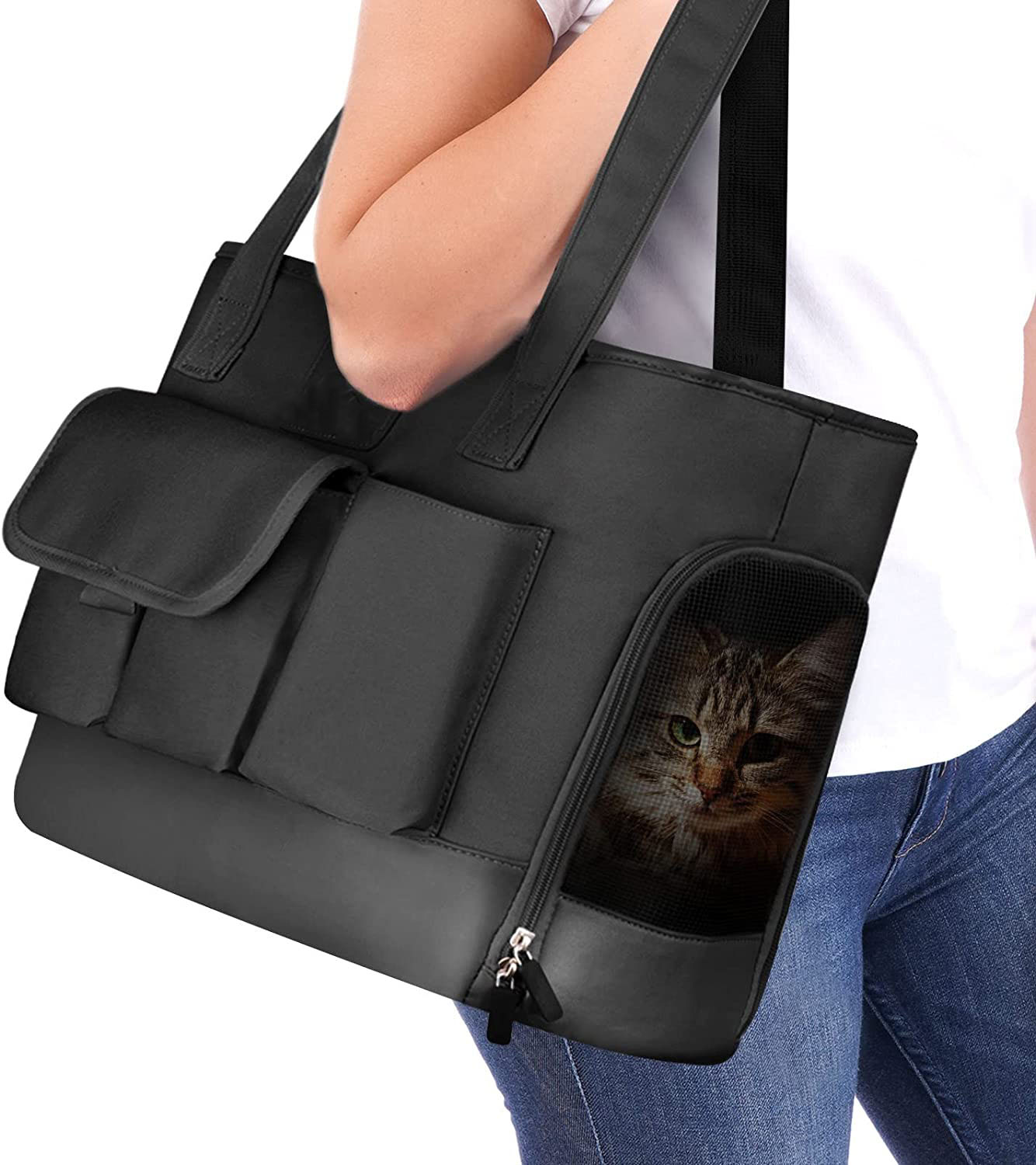 Black Portable Foldable Waterproof Airline Approved Soft-Sided Pet Carrier Dog Bag