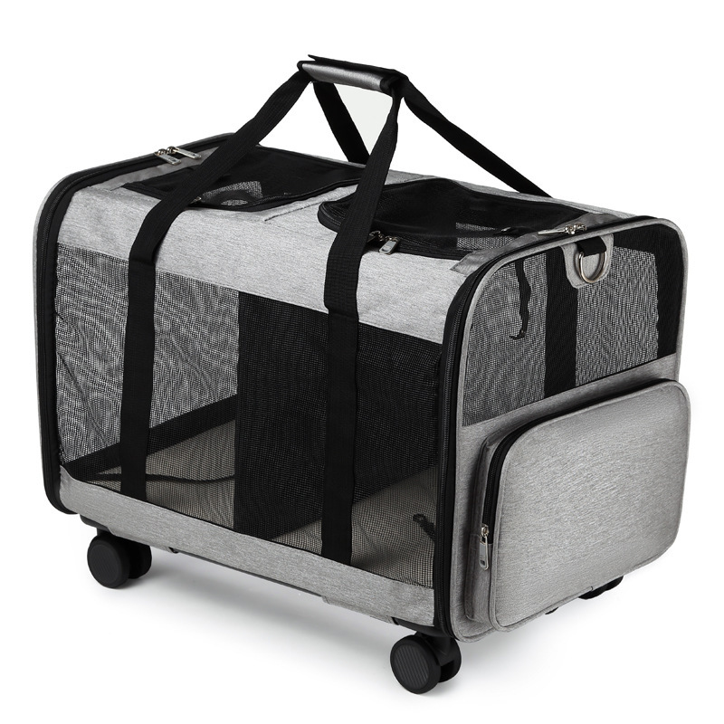 Многофункциональная сумка-тягач с двумя отделениями для путешествий с домашними животными, съемная складная универсальная складная сумка для кошек на колесиках