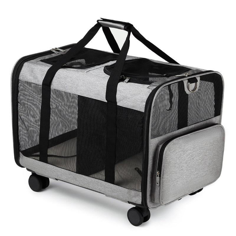 Multifunctional pull rod tug double compartment pet travel pull rod bag detachable foldable universal wheel folding cat bag