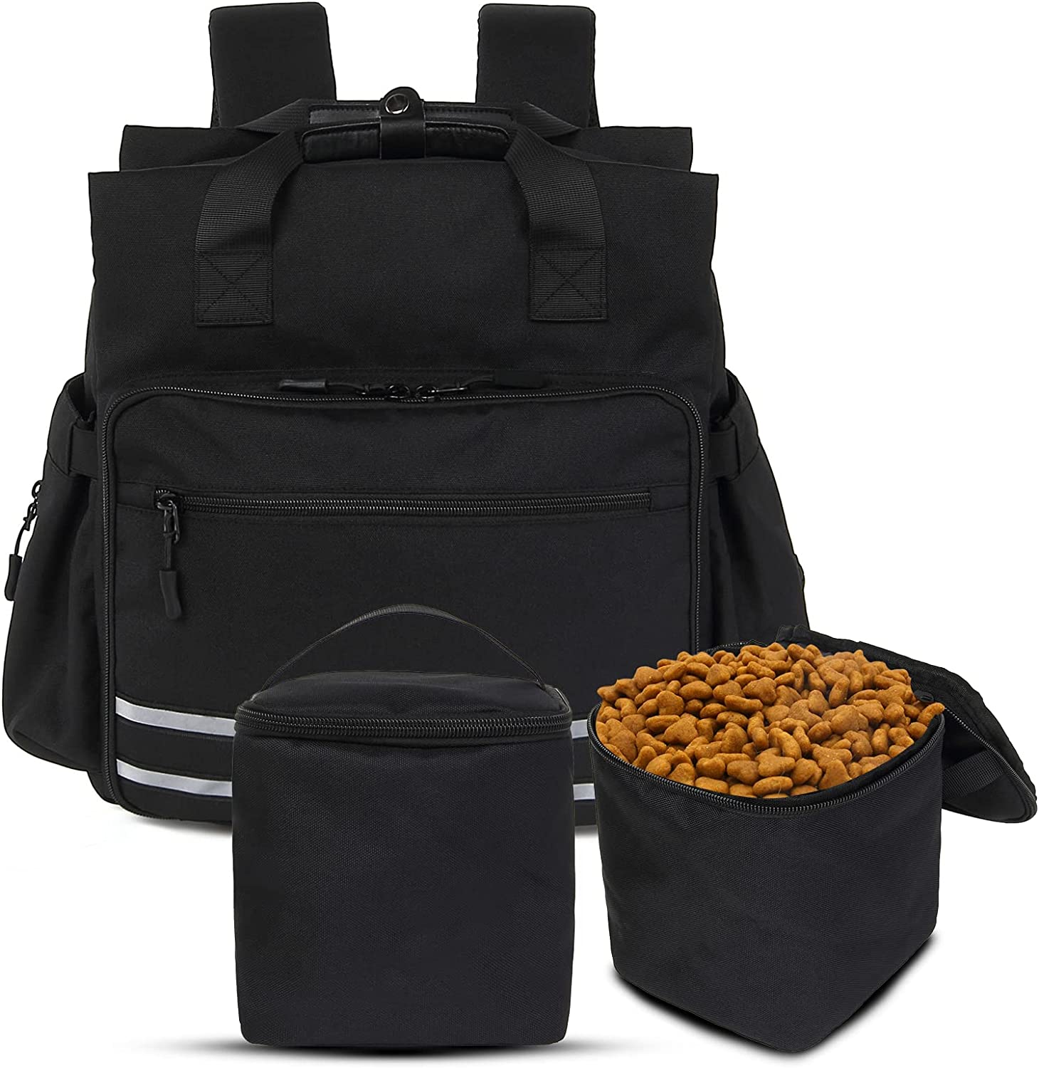 Reisrugzak voor huisdieren, set met 2 voedselopslagcontainers, reisrugzak voor huisdieren, draagtas voor dierbenodigdheden