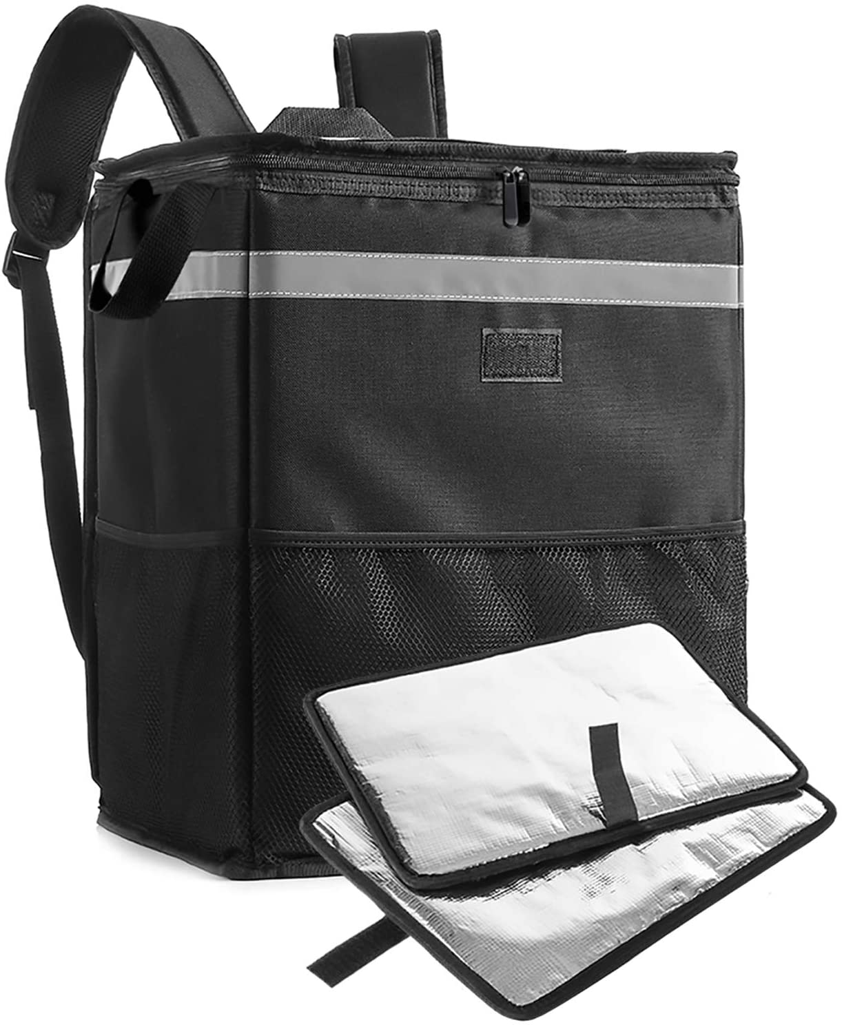 Новае паступленне, чорная ізаляваная шматразовая сумка-халадзільнік, тэрмальная піца, заплечнік для дастаўкі гарачай ежы для веласіпеднага транспарту