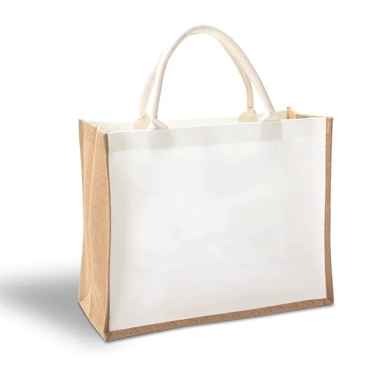 La bolsa de asas amarilla reutilizable respetuosa del medio ambiente de la arpillera del bolso de compras de lino en blanco caliente de las ventas