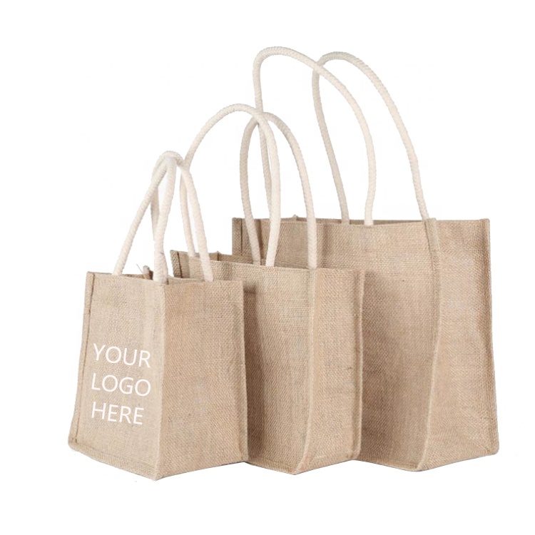 Reusable manufacturer Custom Logo private label Shopping Grocery Gift Bag eco hemp tote jute shopper bag with rope handle