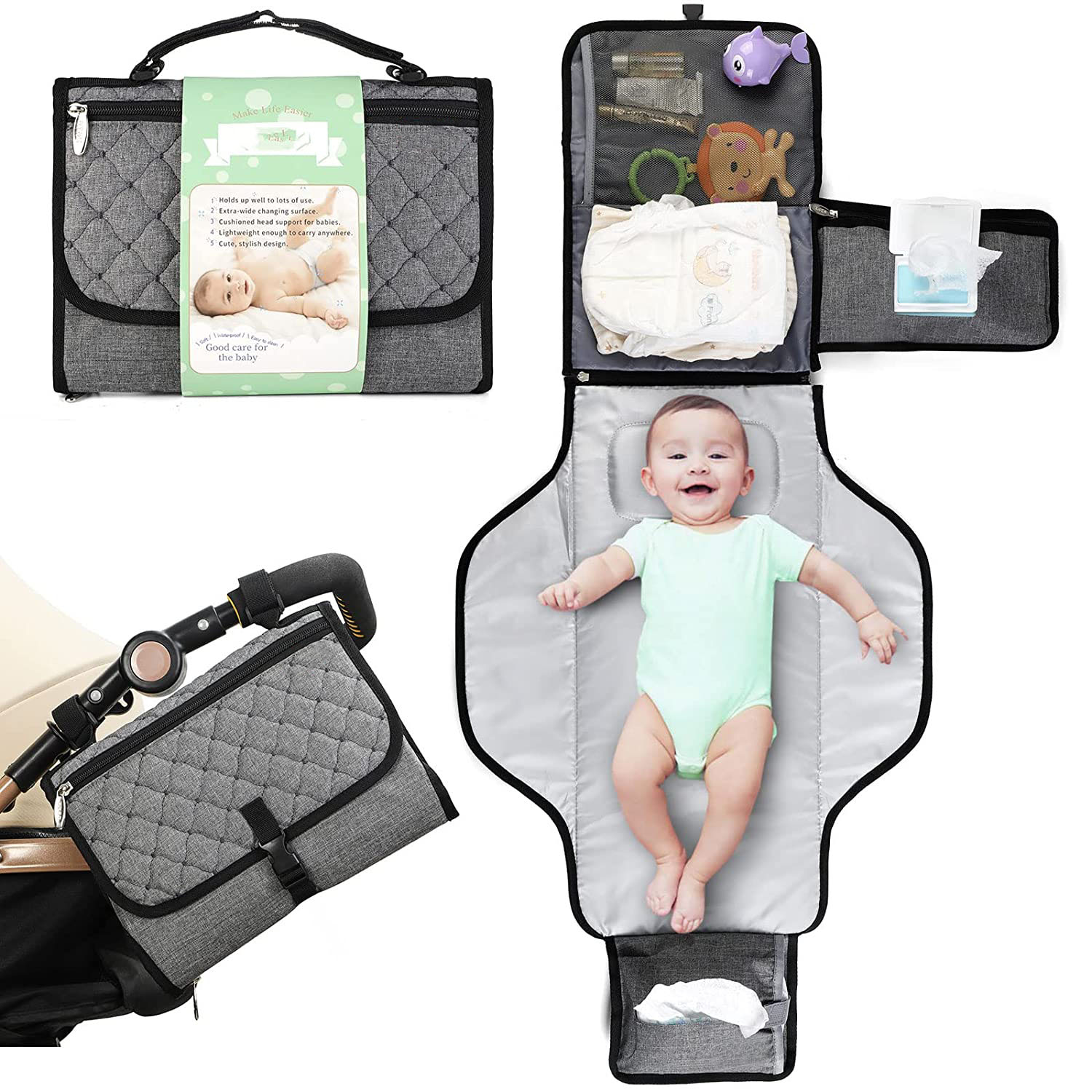 Windel-Wickelunterlage, wasserdichte Reise-Wickelunterlage für Babys, Jungen und Mädchen