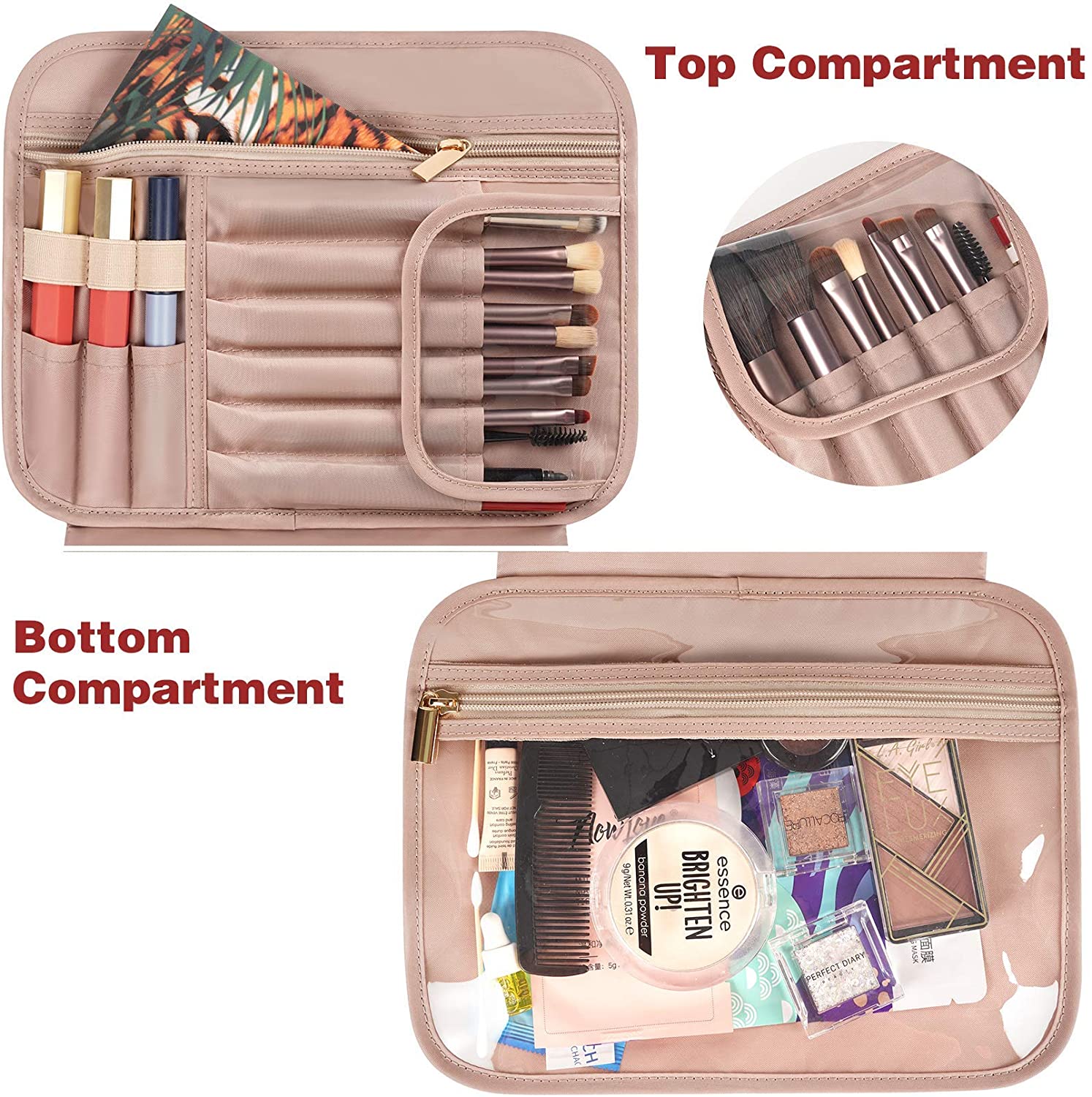 Neceser colgante de viaje para mujer, bolsa de maquillaje grande, impermeable, organizador de viaje, contenedor de tamaño completo