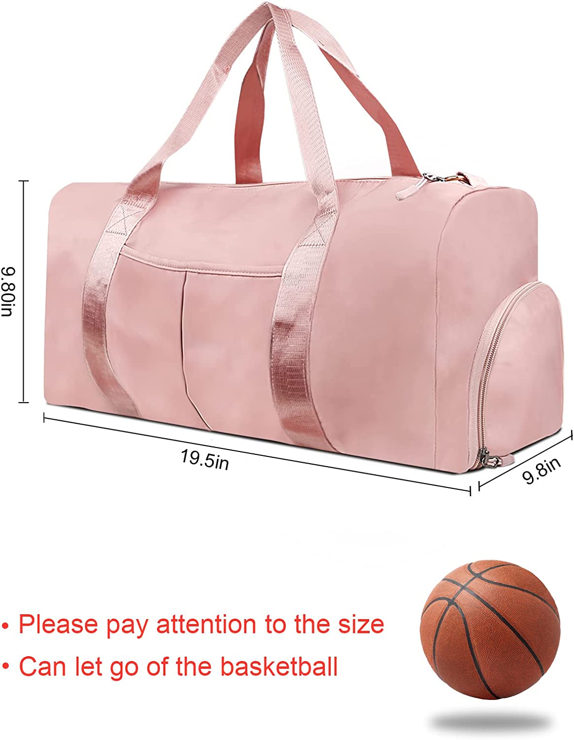 Geantă de călătorie pentru sport pentru sală de gimnastică, geantă de noapte impermeabilă pentru weekend, geantă de muncă roz cu buzunar umed și compartiment pentru pantofi