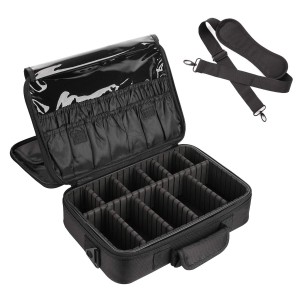 Large Makeup Case 3 Layers Makeup Bag Organizer Waterproof Travel Cosmetic Case Box Portable Train Cases Black Brush Holder 10L