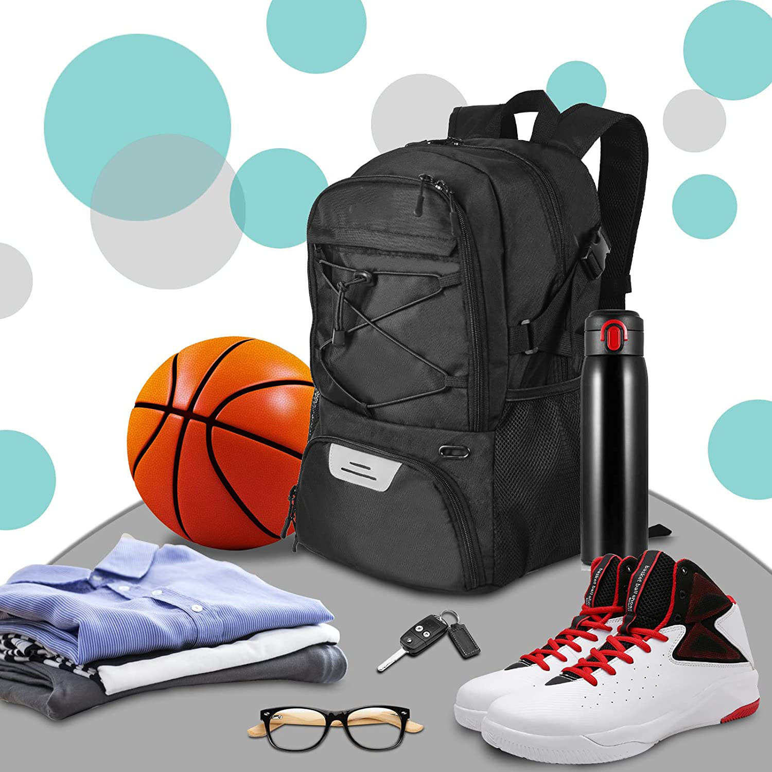 Вялікая спартыўная сумка на заводзе, асобны трымальнік для мяча, аддзяленне для абутку, падарожны валейбол, футбол, трэнажорная зала, баскетбольны заплечнік