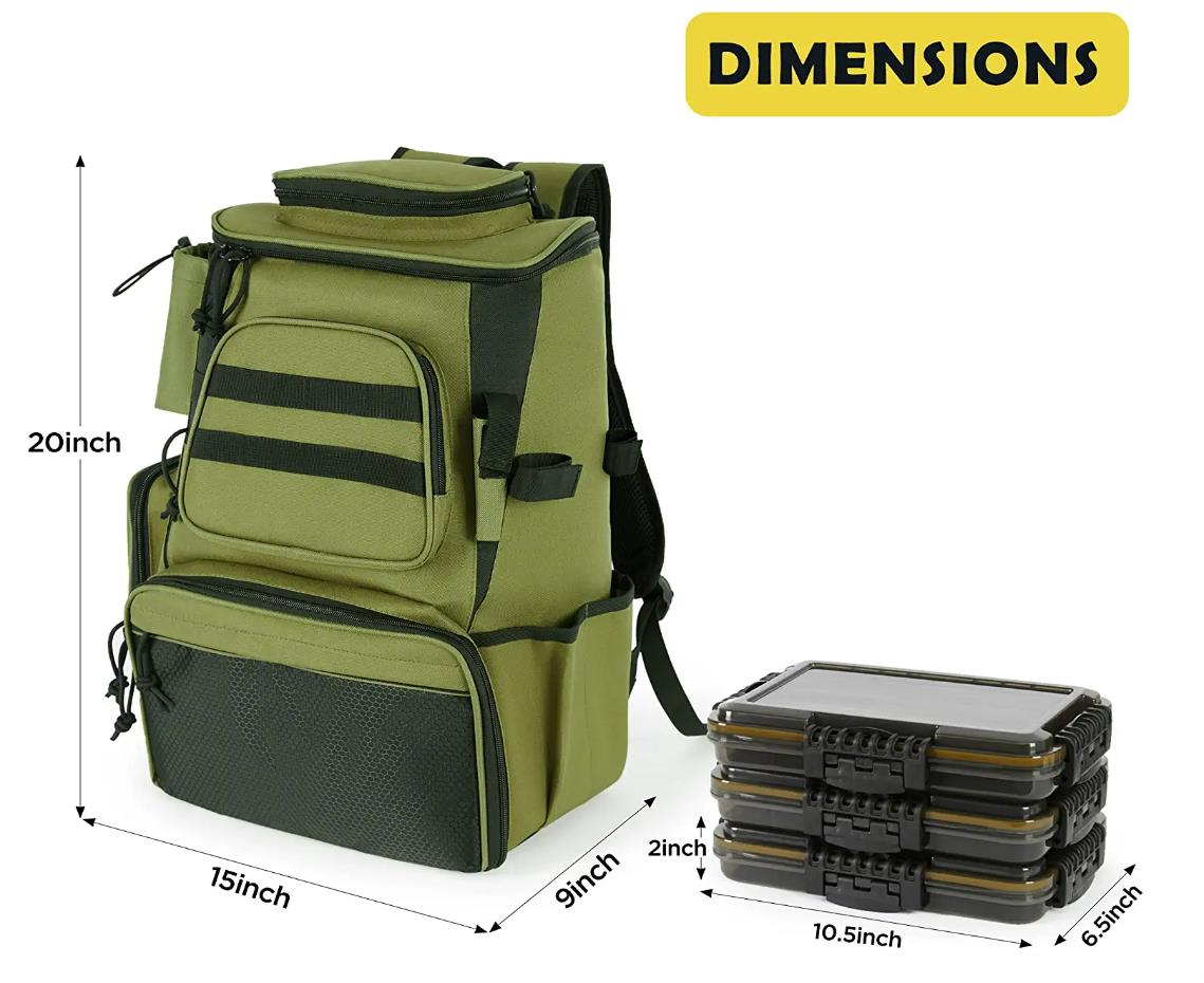 Fishing Backpack Tackle Boxes Waterproof Large Storage Fishing Tackle Bag with Trays Included for Fishing with Rod Holder and 3