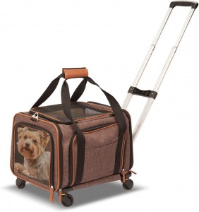Custom design logo Airline approved pet carrier with wheels for Cats Dogs Kittens Puppies