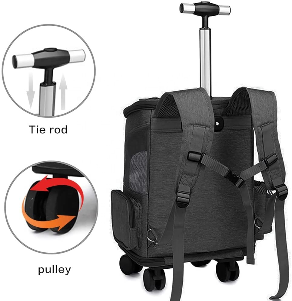 Trolley-Haustiertransporter, Mesh-Belüftungsfenster, Autositz, abnehmbarer, rollender Katzentransporter-Rucksack mit Rädern für Hunde, Katzen, Welpen