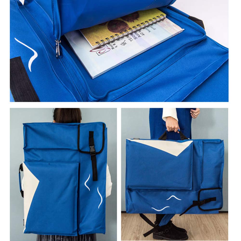 Bolsa de armazenamento de arte com logotipo personalizado, mochila azul, portfólio de arte artística, maleta de transporte com alça de ombro