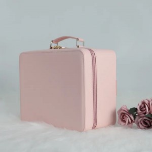 Borsa portaoggetti portatile per trucco da viaggio di grande capacità Scatola cosmetica di moda Borsa per trucco in PU con specchio a LED