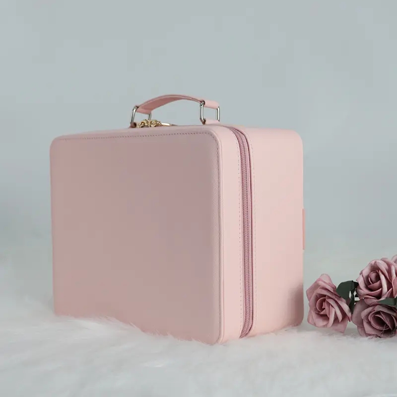 Large capacity Portable Travel Makeup Storage Bag Fashion Cosmetic Box PU Makeup bag with Led Mirror