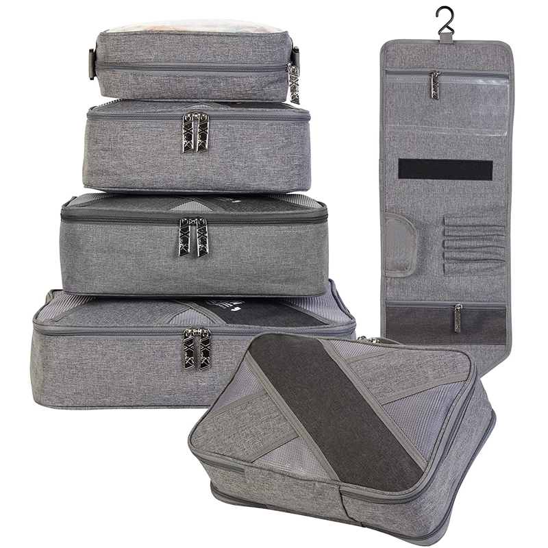 6 set di cubi da viaggio per organizzatori di bagagli con borsa per scarpe, borsa da toilette appesa