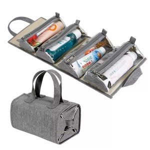 High Quality Travel Toiletry Bag Hanging Roll-Up Makeup Bag Toiletry Kit Travel Organizer for Women 4 Removable Storage Bags