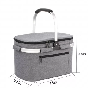 Portable Collapsible Picnic Basket Insulated Cooler Bag with Sewn in Frame