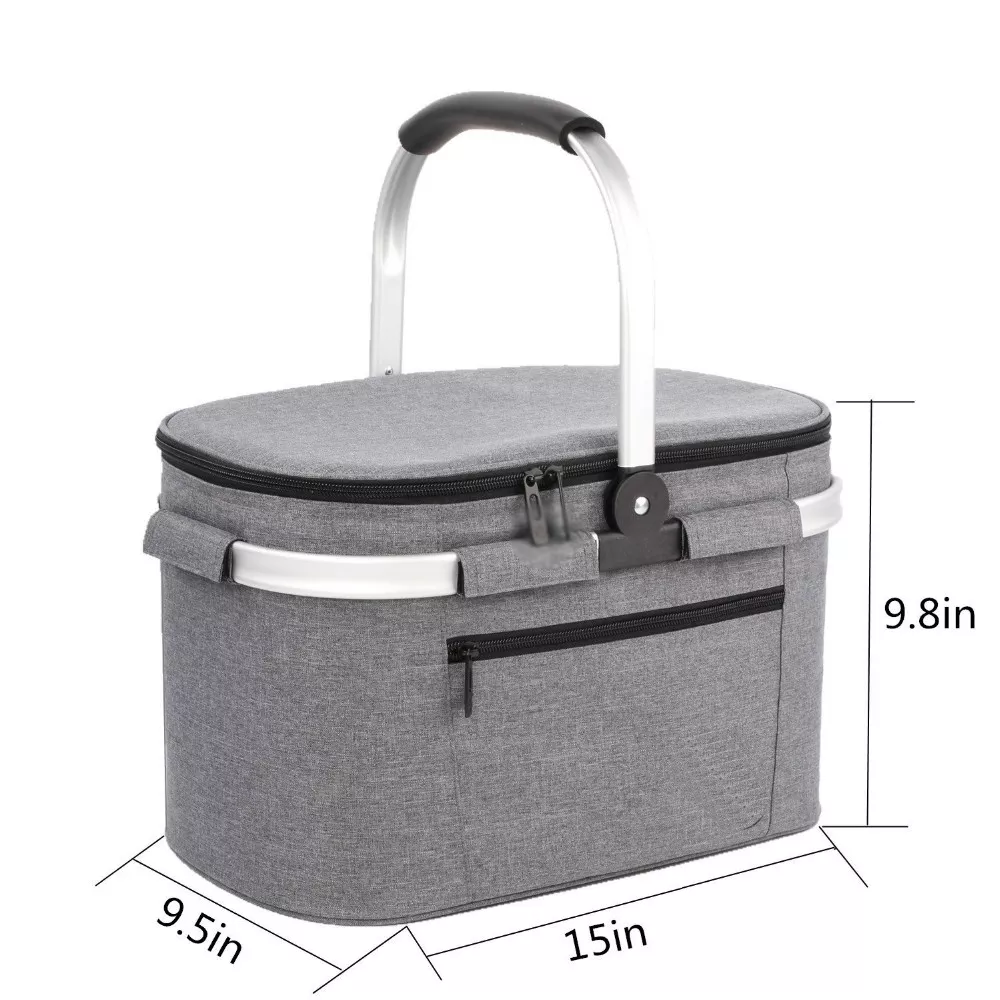 Un bolso más fresco aislado cesta plegable portátil de la comida campestre con cosido en marco