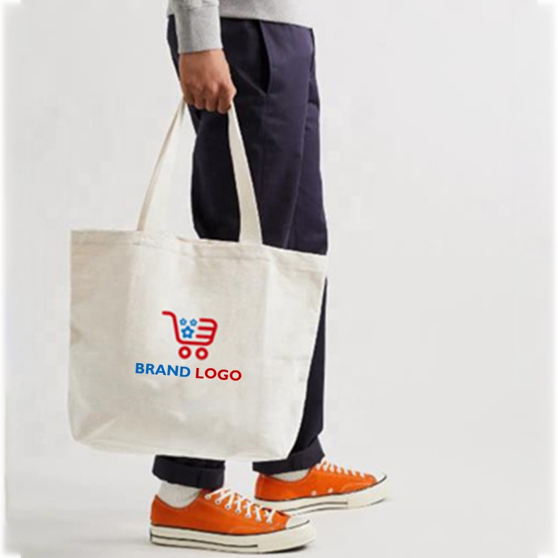 Usine OEM Logo personnalisé image texte taille imprimé écologique recyclé coton réutilisable shopping sac fourre-tout en toile