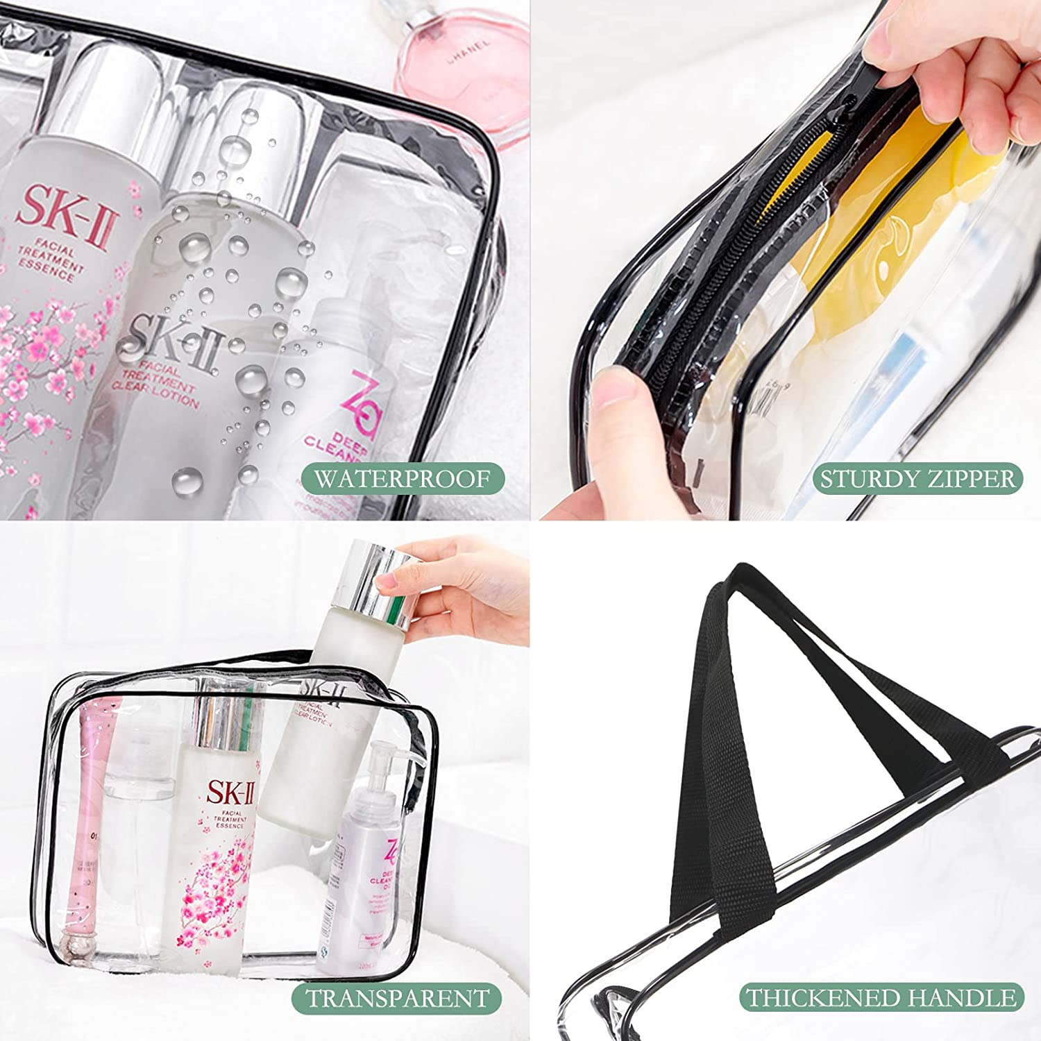 PVC Cosmetic Bag Waterproof 3 Piece Clear Makeup Bags Toiletry Bag with Zipper