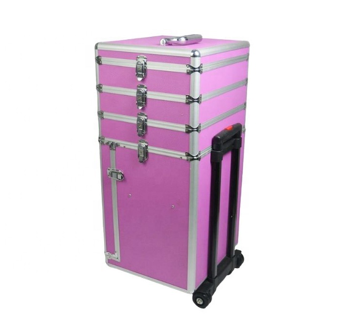 Cosmetic Kit Toiletry Box Luggage Organizer Aluminum Makeup Trolley Case 2023 HOT Custom Logo Professional Rolling Pink Fashion