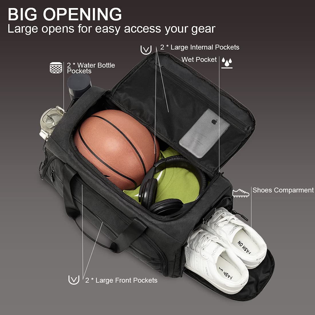 Factory OEM Custom Logo Fitness Workout Sports Travel Duffle Gym Bag with Wet Pocket & Shoes Compartment for men women