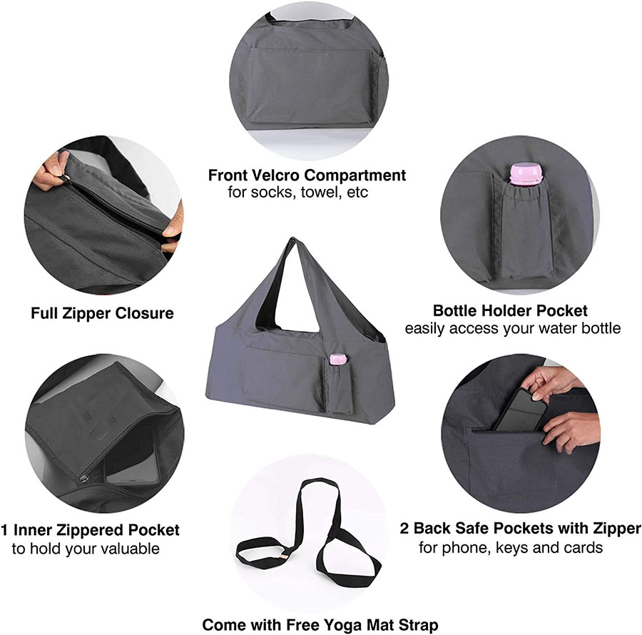 Waterproof Yoga Bag Custom Logo 5 Multi-Functional Pockets Durable Yoga Mat Tote Sling Carrier