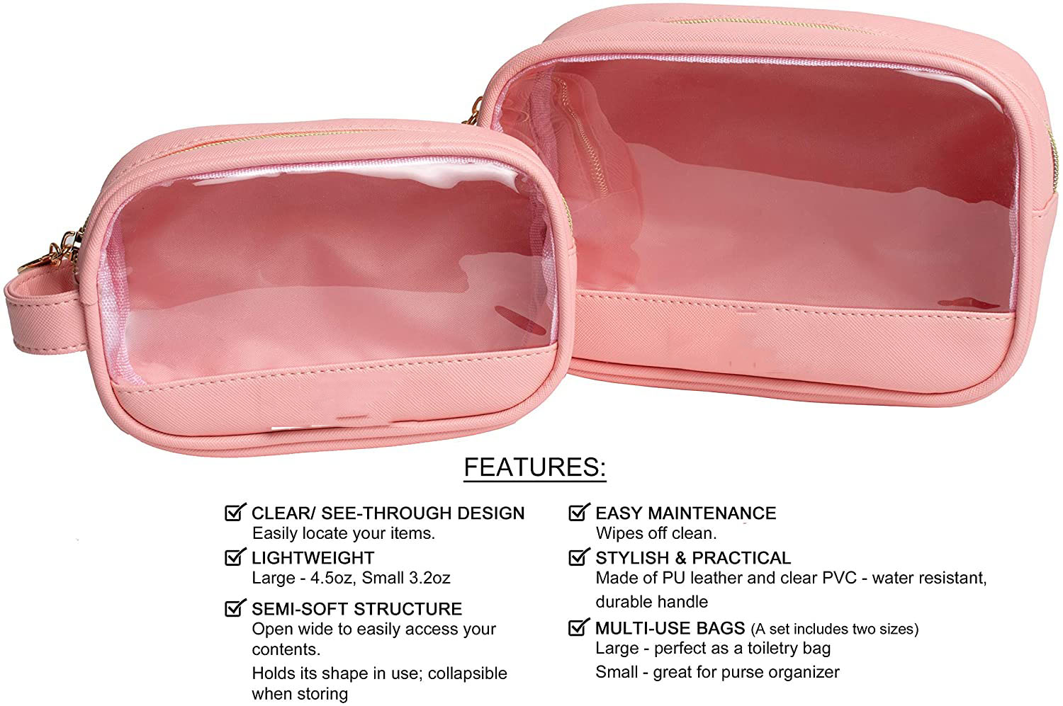 clear Transparent Dopp Kit Cosmetic bag Clear Toiletry Organizer set PU PVC Water resistant Diaper bag organizer set of 2
