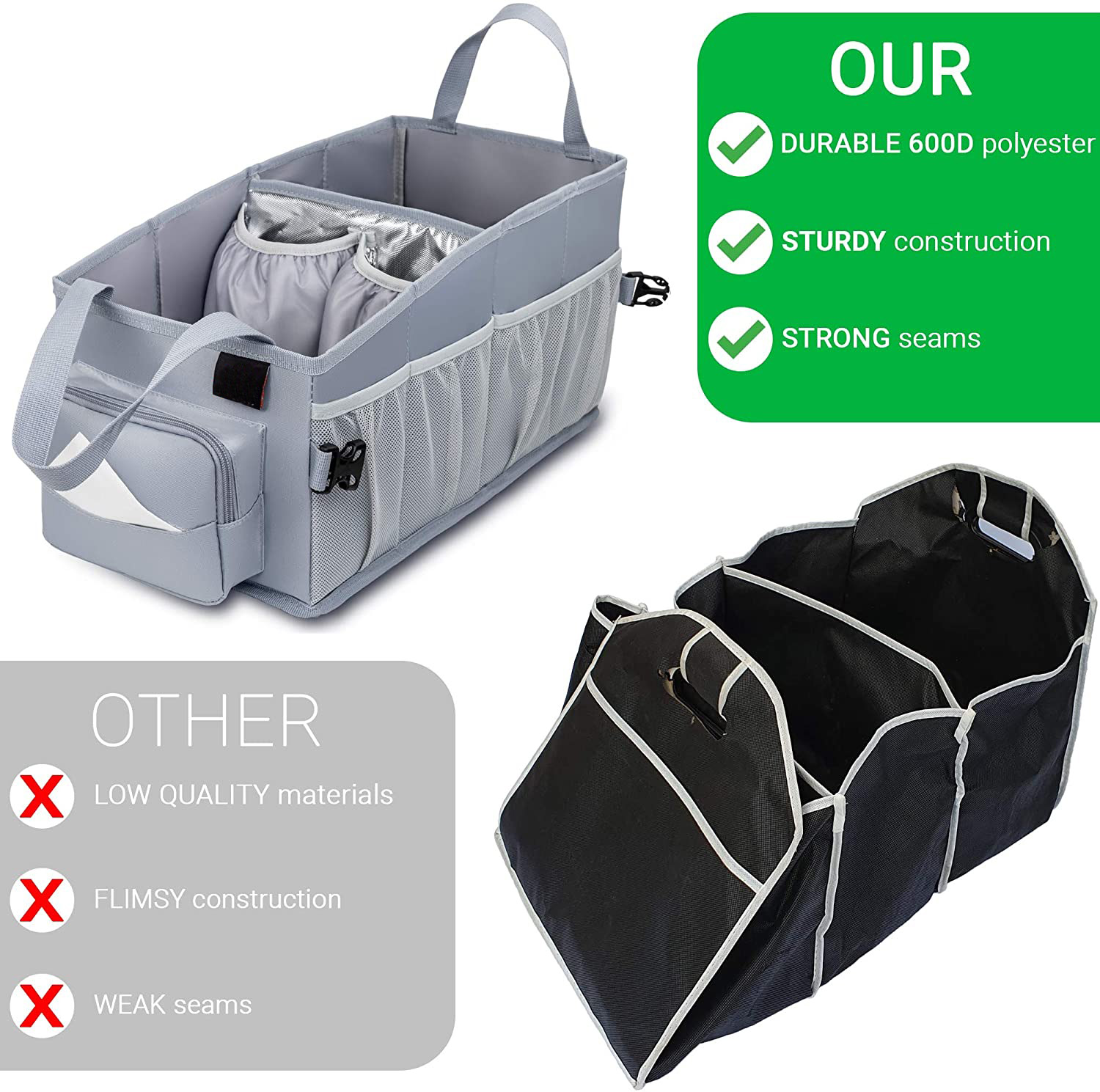 Car Organizer Between Seats Easy-to-Reach for Back Seat Travel Car Organizer with Tissue Box and Insulated Cup Holder